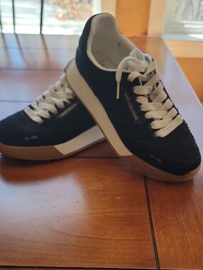 Sam Edelman Black Corduroy Sneakers with White Laces and Gum Sole